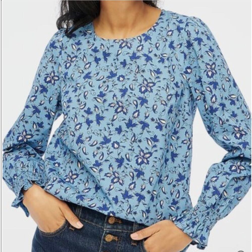 J.Crew Women’s Blue Floral Poplin Blouse Sz Large